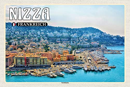 mrdeco Metall Schild 20x30cm gewölbt Nizza Frankreich Yachthafen Deko Blechschild Tin Sign