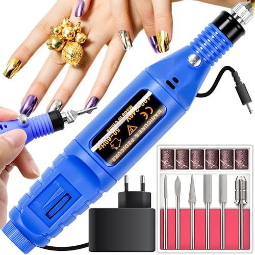 Retoo Fresa de uñas eléctrica para uñas de gel profesional, manicura, pedicura, set de cuidado de uñas 3000-15000 rpm, lima de uñas para uñas acrílicas para uso doméstico y de salón de belleza,