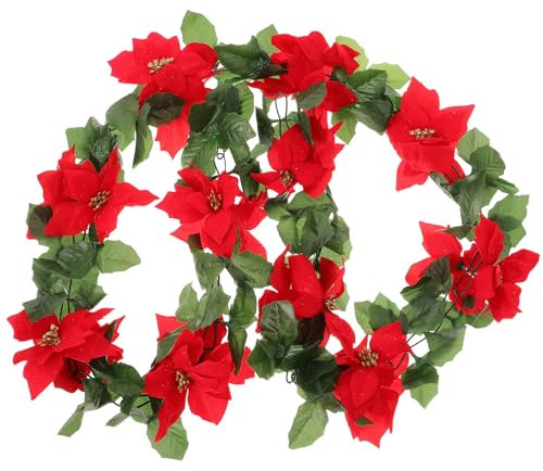 MAGICLULU 1 Pc Canne De Noël Décorations De Noël Guirlande Fleur Artificielle Guirlande De Table Décoration De en Rotin Décor De Plantes Rotin Fleur De Noel Baie Rose Rouge