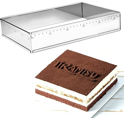 Guowall Adjustable Rectangular Mousse Cake Mould, Stainless Steel Expandable Baking Frame for Mousse Cakes, Tiramisu, 27-52 cm x 18-34 cm, 5 cm High