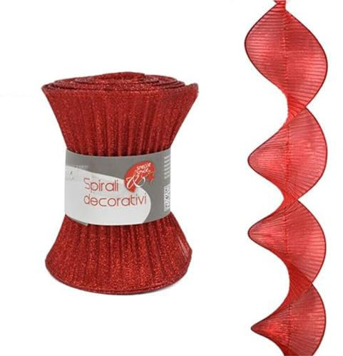 COSE DA CASA Nastro nastrino Onda Spirale Rosso per Decorazioni addobbi Albero di Natale Natalizi in Tessuto Moderno e Particolare Rotolo cm180