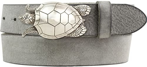 BELTINGER Gürtel mit Schildkröte-Gürtelschnalle aus weichem Vollrindleder 4 cm Used-Look | Druckknopf-Gürtel mit Schildkröten-Buckle 40mm | Vintage-Look