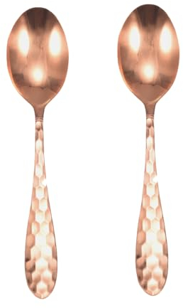 EnerMagiX Kupferlöffel, 99,9 % reines Kupfer, lange Suppenlöffel, Dessertlöffel, Tischlöffel für Zuhause, Küche und Restaurant (zwei Sets)