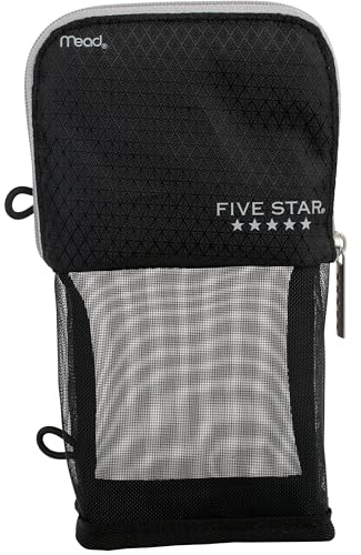Five Star Pencil Pouch, Pen Case, Stand 'N Store Zipper Pouch, Fits 3-Ring Binder, Storage Organizer for Supplies Earbuds Chargers Cables Makeup, Black/Grey (505160A-ECM)