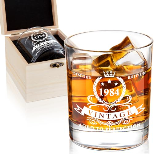 LIGHTEN LIFE Verre à whisky 1985 pour homme - Cadeau d'anniversaire de 40 ans - 340 ml - Cadeau d'anniversaire pour papa, mari, ami, anniversaire