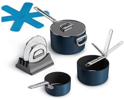 Joseph Joseph 45049 Saucepan Set, Aluminium, Midnight Blue