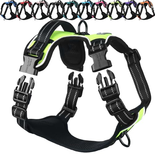 VIVAGLORY Anti Zieh Geschirr für Hunde Hundegeschirr, L, Neongelb, B | Antizuggeschirr mit Gepolstert Griff & Brustring, Anti Zieh Mitwachsend Ausbruchsicher & Reflektierend für Welpe Hund