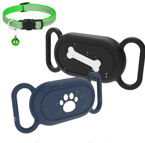 Silikonhülle kompatibel für Samsung Galaxy Smarttag2 hülle, 2 Stück Silikon Kratzfest Wasserdicht Haustier-Locator Anti-Verlust-Schutzhülle für Hunde und Katzenhalsbänder – Schwarz/Blau