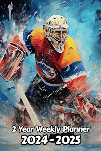 Oil Painted Ice Hockey 2 Year Weekly Planner 2024-2025: 104 Week Calendar | Gift For People Who Love Goaltenders, Winter Sport Lovers | For Back To School, Office, Work | 6 x 9 Inches | 211 Pages | v1
