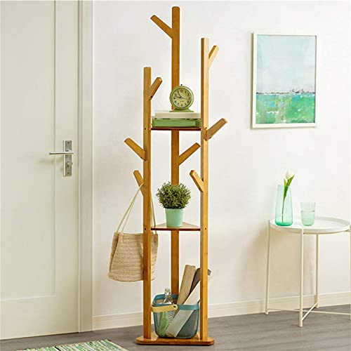 KOHARA Garderobenhaken, stehend, Garderobe, multifunktional, Bambusholz, Kleiderständer, Hut, Handtasche, Kleiderbügel, Flur (170 cm)