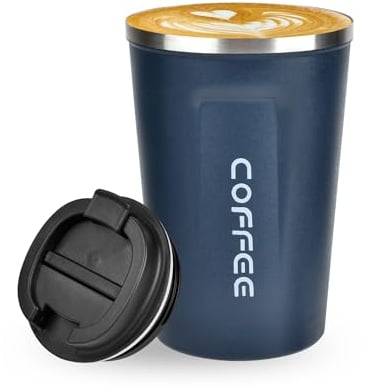 Lychico Coffee Travel Mug, 380ml Insulated Coffee Cup with Leakproof Lid, Reusable Stainless Steel Double Wall Vacuum Thermaol Mug/to Go Cups for Hot Cold Drinks, Navy