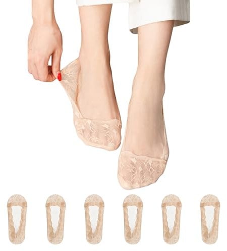 GaKLY No Show Socks Women-3/6 Pairs Non Slip Lace Invisible Socks, Ladies Lace Liners Socks Low Cut Boat Shoes Gift