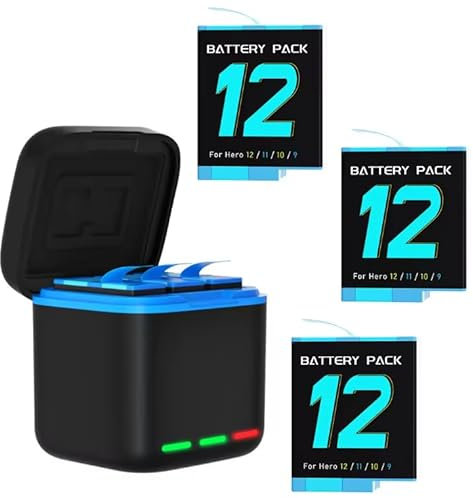 Triple Battery Charger with 3 Batteries for GoPro (HERO 12, HERO 11, HERO 10 and HERO 9) WYLDPRO