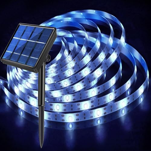 cuzile Solar Strip Lichter 150 LED 5M,8 Modi Solar LED Streifen Wasserdicht Lichterkette Outdoor Solar Tape Lichter Weiß Weihnachtsbeleuchtung Außen für Weihnachts Hochzeit Garten Haus