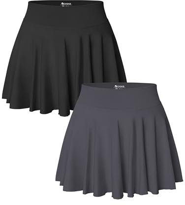 OQQ 2-teilige Damen Röcke 2-in-1 Fließend Vielseitig Dehnbar Ausgestellt Lässiger Minirock Schwarz Dunkelgrau