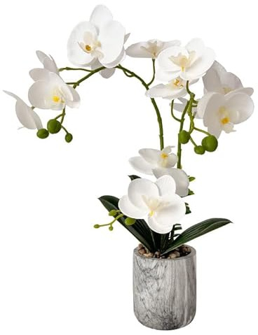Wenhuidr White Fake Orchids Flowers in Pot Bendable Faux Orchids Artificial Flowers Washable Silk Orchid Phalaenopsis Decor for Home Wedding Table Centerpiece Bathroom Office
