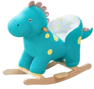 Balancín para bebé Corny - Azul -Caballito balancín de Peluche con Base de Madera en Forma de Bonito Dinosaurio, Lleva Asiento con cinturón de Seguridad, Asas de Madera y música