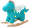 Balancín para bebé Corny - Azul -Caballito balancín de Peluche con Base de Madera en Forma de Bonito Dinosaurio, Lleva Asiento con cinturón de Seguridad, Asas de Madera y música