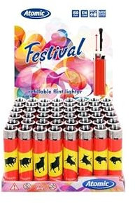 Encendedor Atomic Festival Spain - Pack de 48 Encendedores Desechables de Diseño Exclusivo de DISPAU