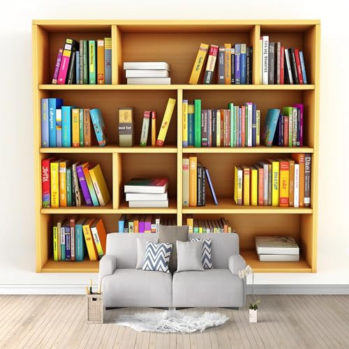 Wandtapete Bücherregal Bücher Fototapete, Kunststil Vliestapete Bild Dekoration Wand-Dekor, 400 x 280 cm (W x H) Tapete Panorama Poster Für Mädchen, Jungs Schlafzimmer Wohnzimmer