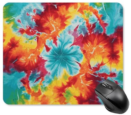 Mauspad, farbiger Batikdruck, quadratisch, niedlich, lustiges Mauspad für Laptop, Gaming, Heimbüro, Dekoration, Schreibtischzubehör, Schreibtischunterlage
