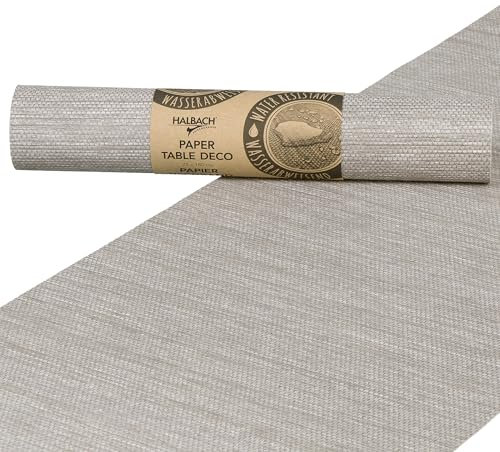 Halbach Seidenbänder Papier-Tischband | Breite 25cm Länge 1,80m | moderner Tischläufer abwaschbar, Tischdeko Outdoor wetterfest | Farbe: grau