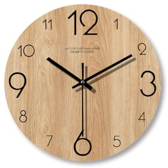 Jauhmui Wanduhr Groß,35 cm Round Holz Quarz für Küche,Wohnzimmer, Zimmer, Büro (01)