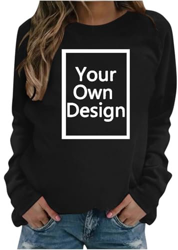 Printed T Shirts Personalised Printed T Shirts Round Neck Long Sleeve Women's Sweatshirts Customized T Shirt Print Your Own T Shirt Ladies Jumpers Black