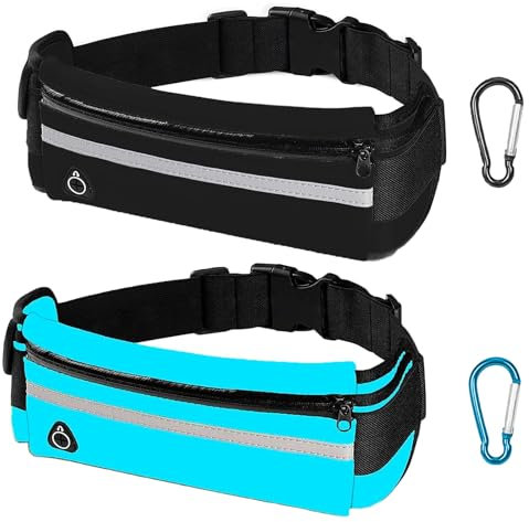 FISH DRAGATE Pack of 2 Running Belts, Running Belt with Drinking Bottle, Jogging Bag with 2 Carabiners, Running Accessories, Running Mobile Phone Case, Waterproof with Adjustable Shoulder Strap,