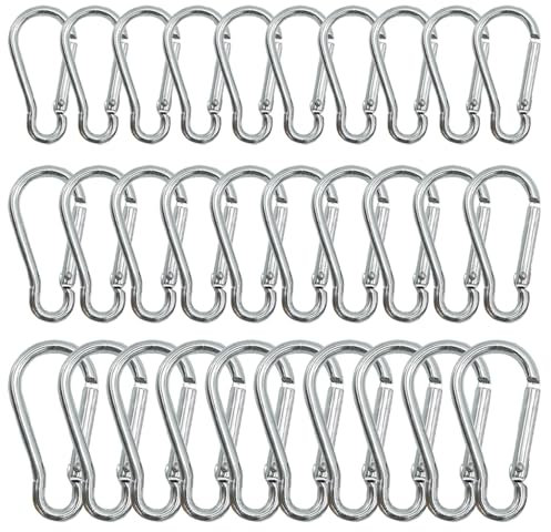 Eupneicu Set Di 30 Moschettoni, 3 Dimensioni-41mm/46mm/59mm, Clip Gancio A Molla Fibbia Appesa, Moschettone Per Amache, Campeggio, Pesca, Tende Da Sole [Argento]
