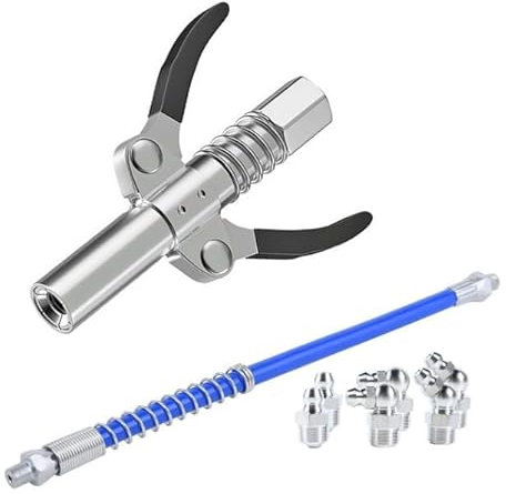 Yemiany Fettpresse Mundstück,Doppelgriff G Coupler für Fettpresse mit 30cm Schlauch und 6 M10 Schmiernippel, fettpresse zubehör, fettpresse Adapter für Schmiernippel für von Fettpressen