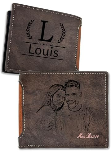 AAQ Personalisierte Geldbörsen für Männer, Gravur Leder Geldbeutel mit Foto Namen, Personalisierte Geschenke für Freund, Familie, Papa, Opa