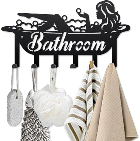 MAYJOYDIY Crochet à clés en métal pour salle de bain Porte-manteau mural pour femme de salle de bain 40×20.5cm Porte-clefs décoratif mural avec 6 crochets pour Manteaux Chapeaux Serviettes Sacs