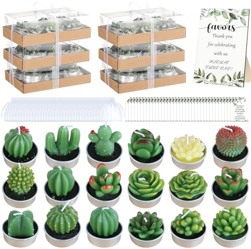 36Pcs Cactus Tealight Candles Set, Mini Decorative Succulent Candles, Scented Plant Candle Handmade for Baby Shower Wedding Birthday Green Party Favors Thankyou Gifts