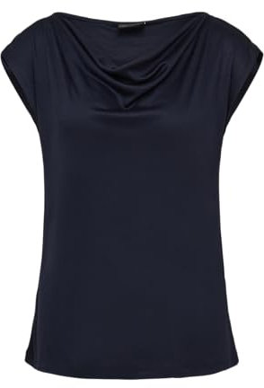 s.Oliver BLACK LABEL 2163533 T-Shirt avec col Cascade, Bleu Marine, 44 Femmes