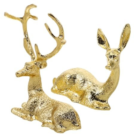 2 Stück Niedliche Rentierfiguren aus Metall, Goldene Tischdekoration