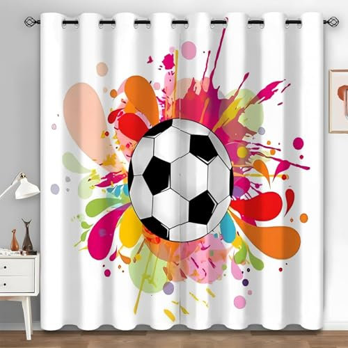 Vorhang Blickdicht Fußball Vorhänge Junge, Mädchen, Kind Gardinen Wohnzimmer Schlafzimmer Verdunklungsvorhänge Thermovorhang 3D Druck Schallschutz Vorhang mit Ösen 2er set B 140 x H 245 cm a.3799