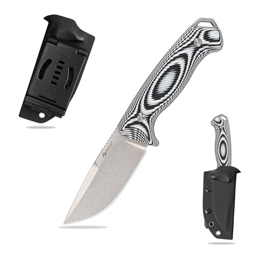 SDOKEDC DC53 Stahl messer Feststehende Klinge G10 Griff mit Kydex Scheide für Männer EDC Camping Survival Outdoor (Weißer Stein wash+grauer Griff)