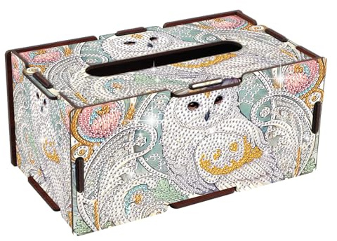 JICFDAO DIY Taschentücher Box Holz 22.5x12.7cm Diamond Painting Tissue Box Nachfüllbarer Taschentuchspender Kunsthandwerk Anfängerfreundlich Tischdeko für Küche und Esszimmer Café Einzugsgeschenk Eule