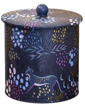 Darthome Midnight Blue Leopard Storage Tin Large 3.5 Litre Biscuit Floral Cookie Canister Jar