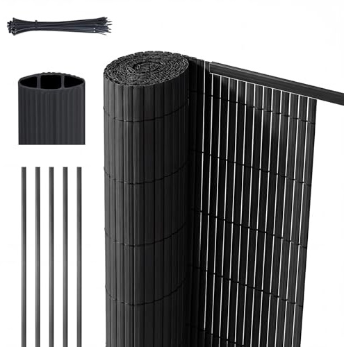 Sekey PVC Sichtschutzmatte mit Abdeckprofil & Kabelbindern - 80x300cm Doppelte Verstärkung Innen, Balkon Sichtschutz Sichtschutzzaun Windschutz Wasserdicht ohne Bohren für Balkon Garten, Anthrazit