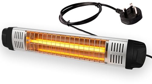 Wall-Mounted Electric Patio Heater 1800W, Carbon Infrared Outdoor Heater with Push Button Control, Waterproof IP65, Graphene Lamp, 1.5m Power Cord, Black/Silver (Black/Silver)