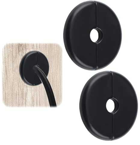 UFURMATE 2Pcs Plastic Round Cable Pass Through Cover Plates, Self-Adhesive Wire Wall Hole Hiders Cable Plates for TV Network/Speakers Cord (Black, 10mm)