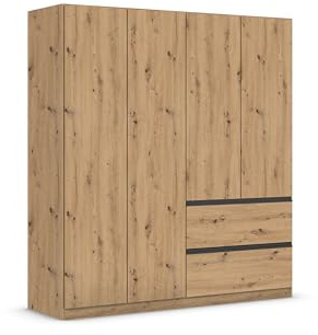 Rauch Möbel Costa, Kleiderschrank, Farbe Eiche Artisan, Breite 181 cm | Schrank, 4-türig, 2 Schubladen, Push-to-open, Zubehör Premium, für Schlafzimmer, Kinderzimmer, Babyzimmer, Garderobe