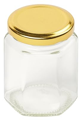 Tala Hexagonal Preserving Jar with Gold Screw Lid, 8oz (228ml), Ideal for Jam, Honey, and Homemade Preserves