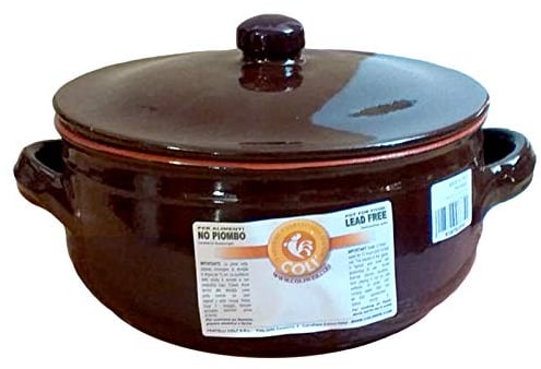 Tegame da Fuoco con Coperchio in Terracotta della Colì Linea Bruna Diametro 24cm per sughi zuppe minestroni