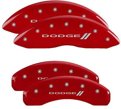 MGP Brake Caliper Covers for 2011-2025 Dodge Durango (Requires 17 Wheels or Larger) Red Powder-Coated Finish, Engraved Silver DODGE II Logo, Aluminum Front and Rear Caliper Covers (Set of 4)