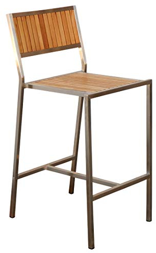 ALEOS. Edelstahl Teak Barhocker Barsessel Bistrosessel Bistrohoker Massive Ausführung A-Grade Teakholz Gartenmöbel Modell: MEXIKO