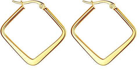 JewelryWe Schmuck Damen Ohrringe Edelstahl Poliert große Quadrat Viereck Geometrie Hoop Creolen Ohrstecker Gold 25mm