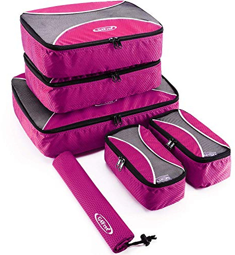 G4Free 4pcs/6pcs/7pcs Packing Cubes Suitcase Organiser Packing Bags Luggage Organiser Value Set for Travel Home Storage ((2S+2M+1L+1Laundry bag)-6PC, Pink)
